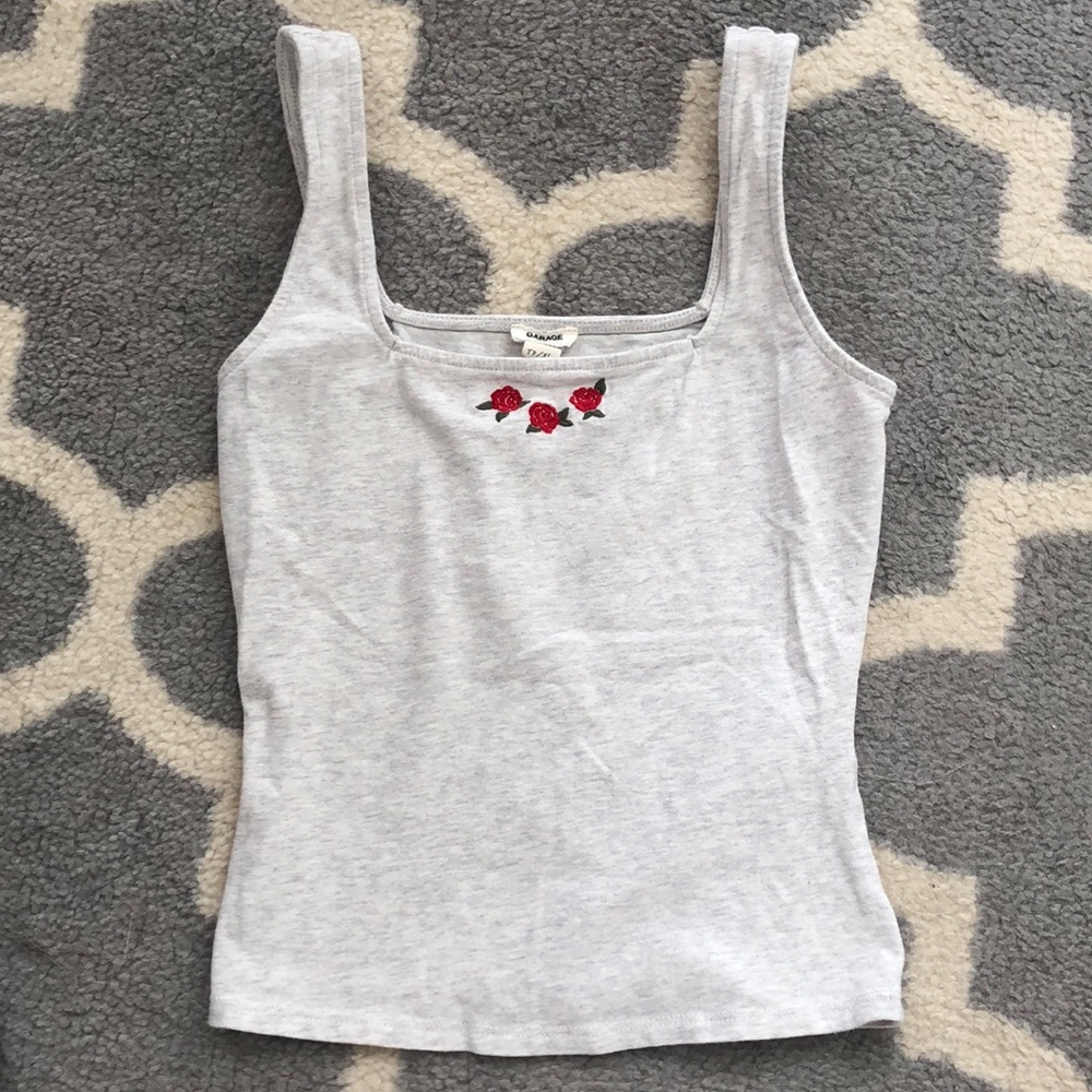 Garage Red Rose Graphic Grey Square Neck Cami Tank Top Shirt